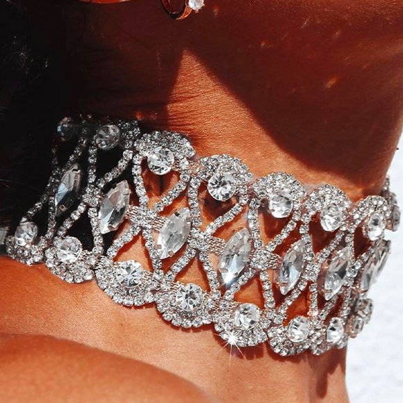 CaliShadow Jewelry - Rhinestone Flower Necklace Jewelry for Women Punk Choker Wedding Necklace Chain